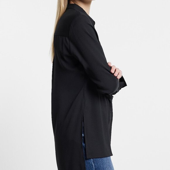 Express Women's Black Sheer Relaxed Tunic Portofino Shirt size Medium - Picture 2 of 5